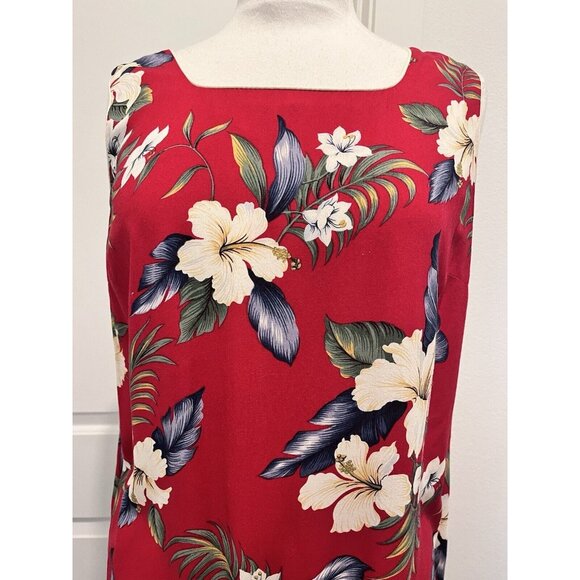 Gary's Island Dick’s Last Resort Red Hawaiian Maxi Dress Size Large Floral Slit - Picture 4 of 9